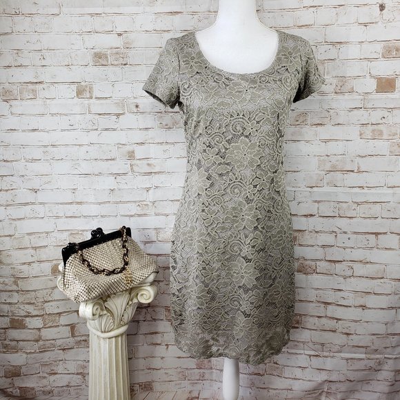 NWT Tiana B. Size S Taupe Floral Lace Sheath Dress - Picture 1 of 12